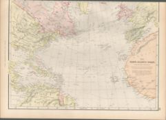 North Atlantic Coast Antique Victorian Coloured 1882 Blackie Map.