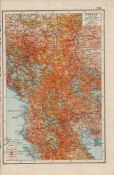 WW1 Serbia Romania Montenegro Coloured Antique Map 1922.