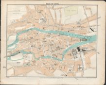 Plan of Cork Streets & Districts Antique Coloured Map.