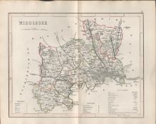 Middlesex 1850 Antique Steel Engraved Map Thomas Dugdale.