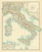 Italy Corsica Sardinia Sicily Large Coloured Antique Map.