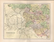 Yorkshire Holmfirth Halifax Elland 1894 Coloured Antique Map.