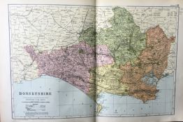 Coloured Antique Large Map Dorsetshire GW Bacon 1904.