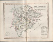 Rutlandshire 1850 Antique Steel Engraved Map Thomas Dugdale.