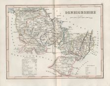 Denbighshire Wales 1850 Antique Steel Engraved Map.