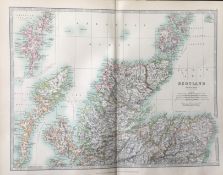 Scotland Highlands Shetland Orkney Etc Large Coloured Antique Map.