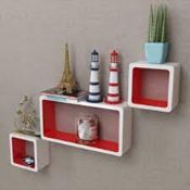 3 Floating Wall Cube Shelfs In White & Red RRP £45.96