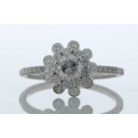 18ct White Gold Flower Halo Diamond Ring 0.76 Carats