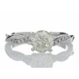 18ct White Gold Single Stone Diamond Ring With Waved Stone Set Shoulders (1.06) 1.22 Carats