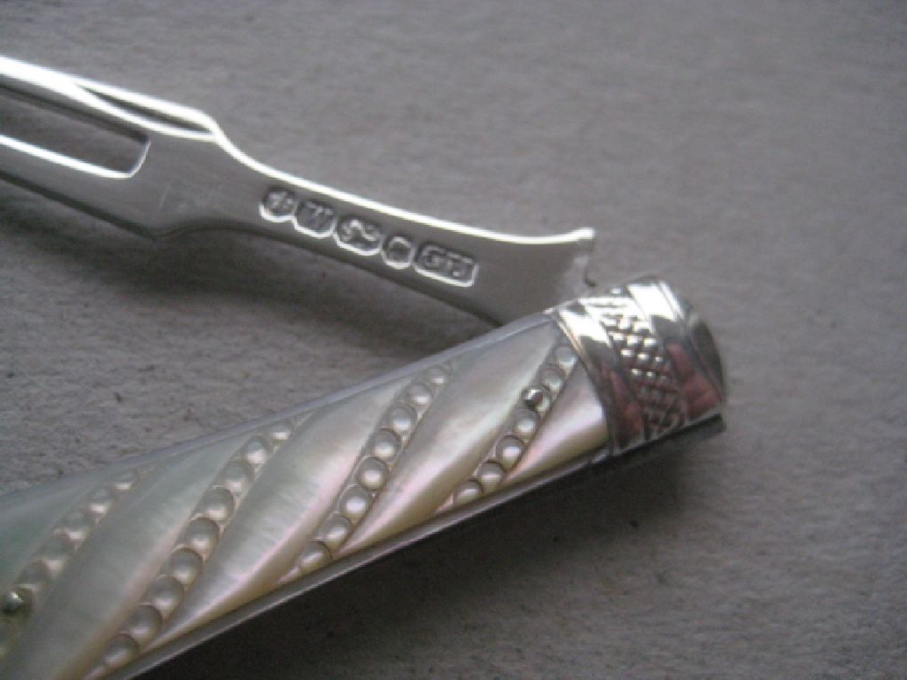 Victorian Mother of Pearl Hafted Silver Bladed Folding Fruit Knife and Fork, Cased - Image 20 of 25