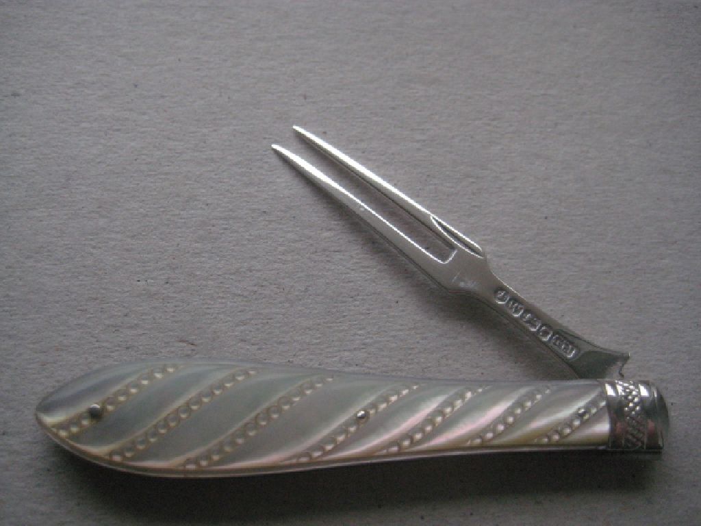 Victorian Mother of Pearl Hafted Silver Bladed Folding Fruit Knife and Fork, Cased - Image 17 of 25