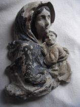 Antique Madonna & Child Wall Hanging figure - 11 3/4" High.