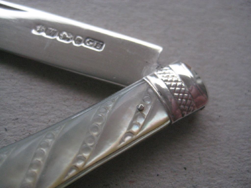 Victorian Mother of Pearl Hafted Silver Bladed Folding Fruit Knife and Fork, Cased - Image 11 of 25