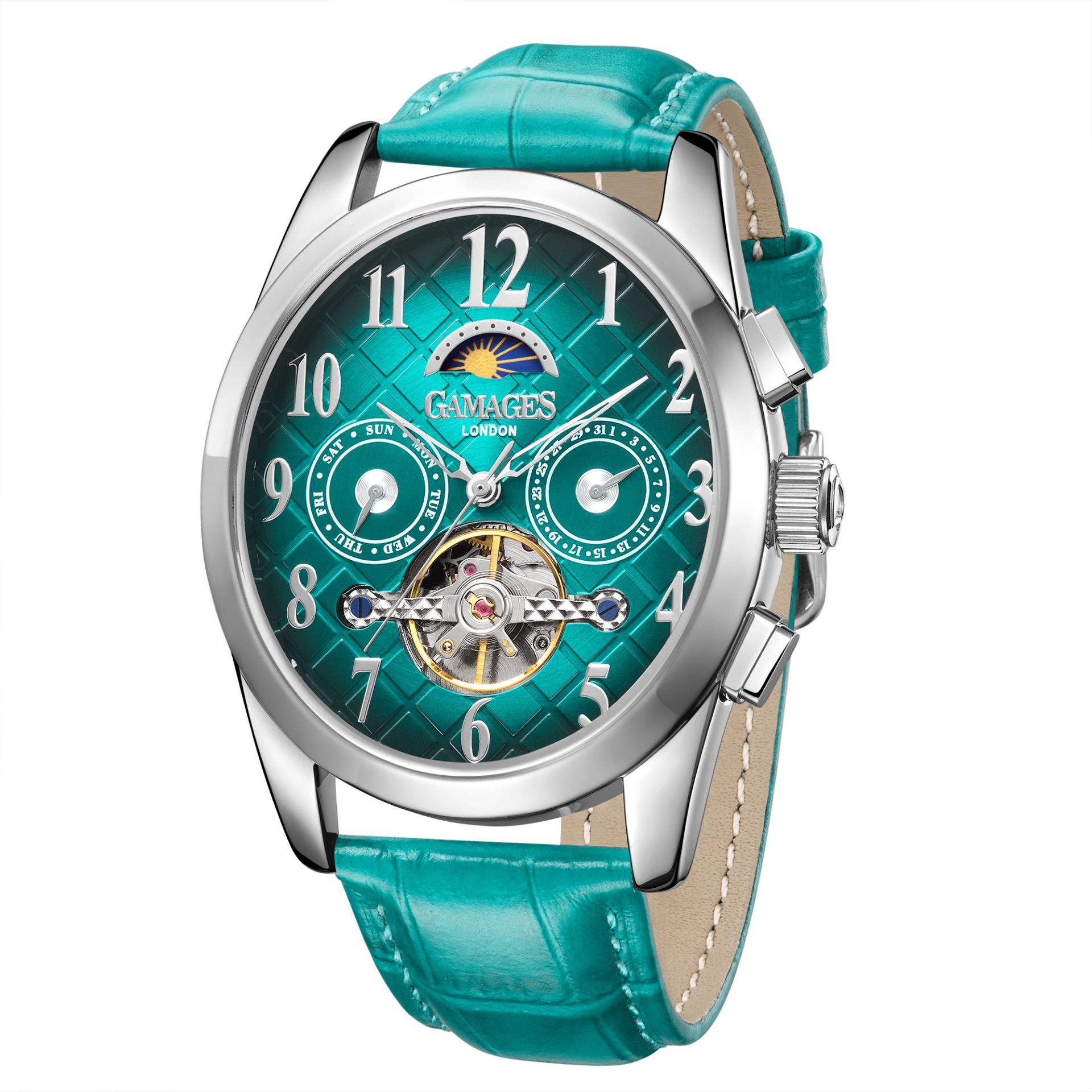 Gamages of London Hand Assembled Muse Automatic Silver Teal - 5 Year Warranty & Free Delivery - Image 4 of 5