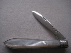 George V Mother of Pearl Hafted Silver Bladed Folding Fruit Knife