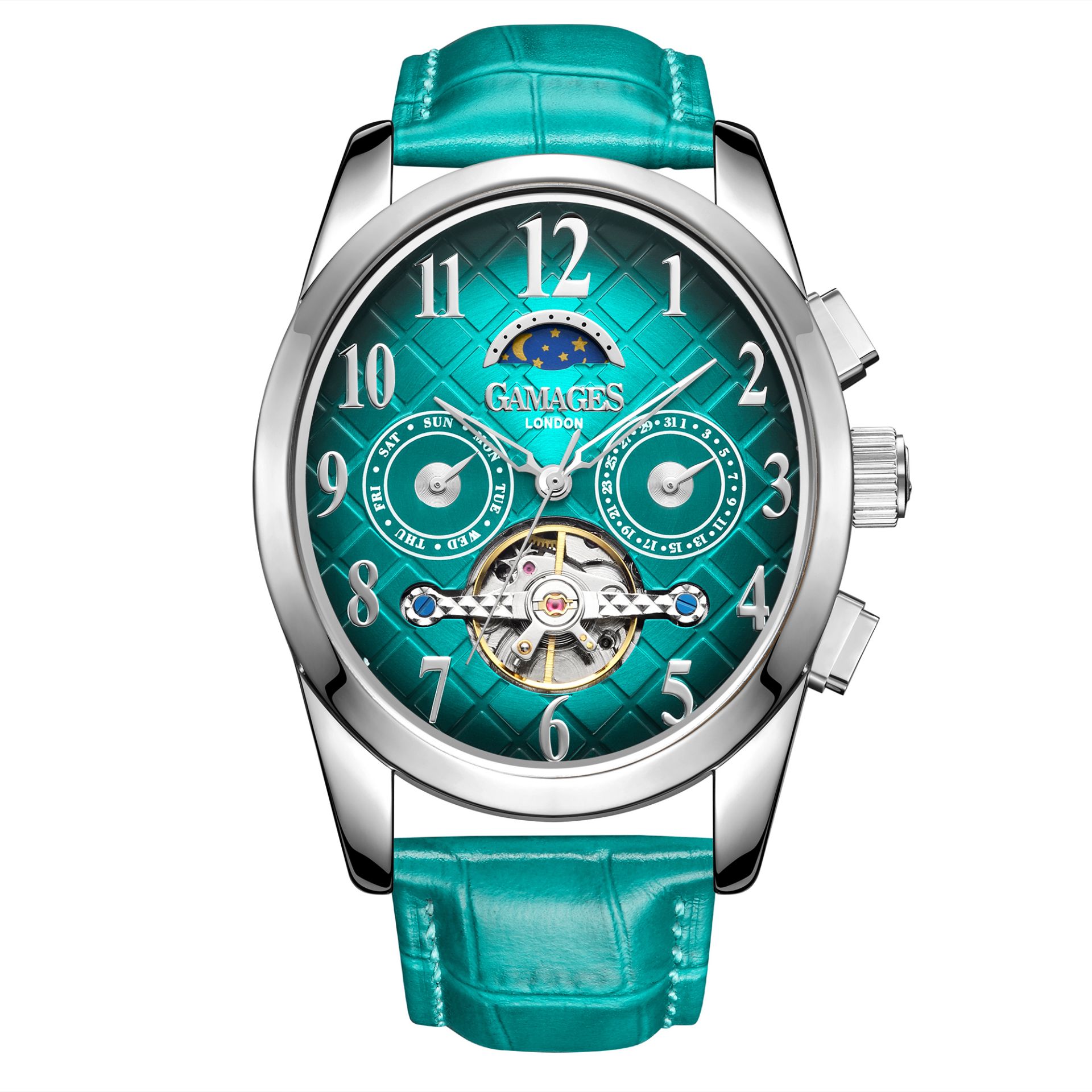 Gamages of London Hand Assembled Muse Automatic Silver Teal - 5 Year Warranty & Free Delivery - Image 3 of 5