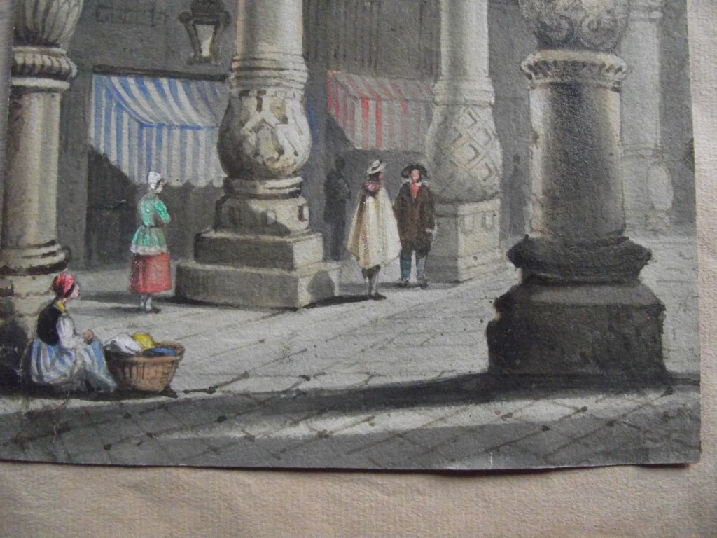 Samuel Prout Watercolour - Figures In The Courtyard of Prince-Bishops' Palace In Liege, Belgium - Image 4 of 12