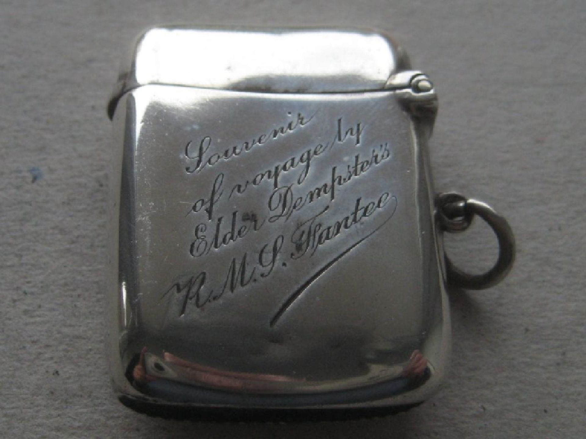 Edwardian Elder Dempster's R.M.J. Fantee Engraved Silver Vesta Case