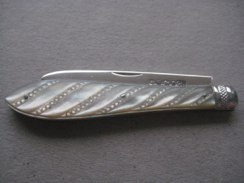 Victorian Mother of Pearl Hafted Silver Bladed Folding Fruit Knife and Fork, Cased - Image 15 of 25