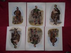 The Clans of The Scottish Highlands - 6 X Hand Coloured Lithographs - No Date