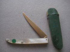 Rare French Gold Bladed Folding Fruit Knife, Cased