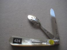 Victorian Mother of Pearl Hafted Silver Bladed Orange Peeler Folding Fruit Knife