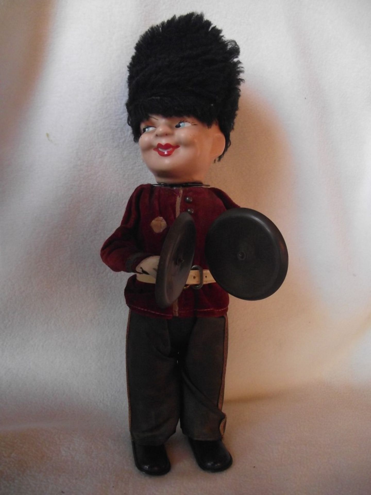 Vintage Clockwork Guardsman Playing Cymbals - Moving Bisque Head -1950's-1960's