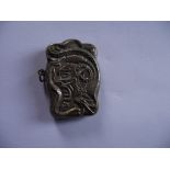 Antique Japanese Vesta Case - Samurai or Demon Mask? Encircled By SerpentAntique Japanese Vesta Case