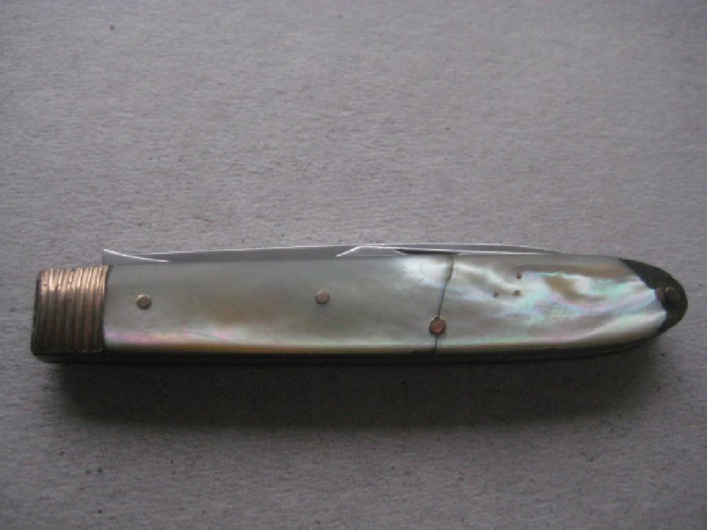 Rare George III Gold Mounted Slotting Silver Bladed Folding Fruit Knife and Fork - Image 8 of 8