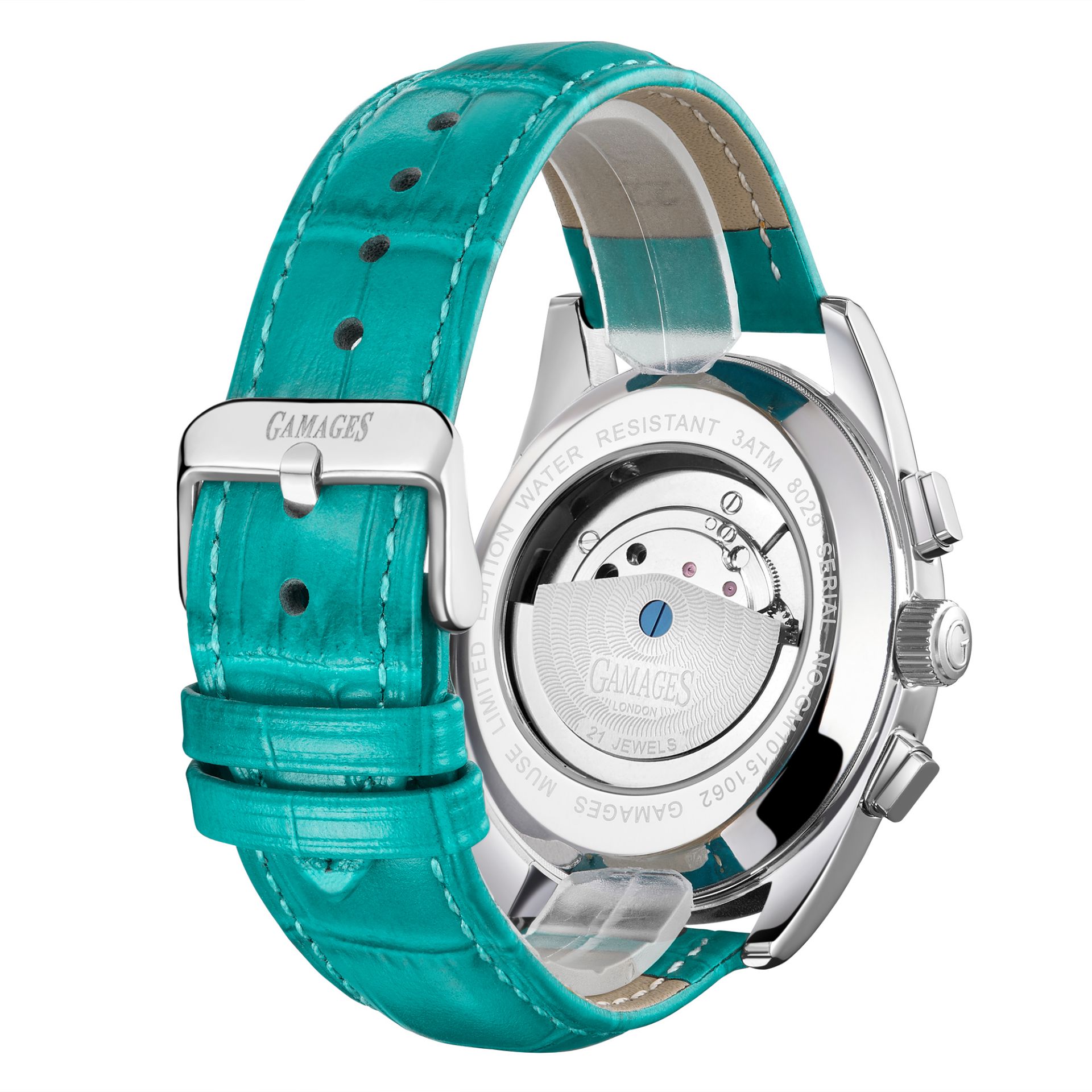 Gamages of London Hand Assembled Muse Automatic Silver Teal - 5 Year Warranty & Free Delivery - Image 5 of 5