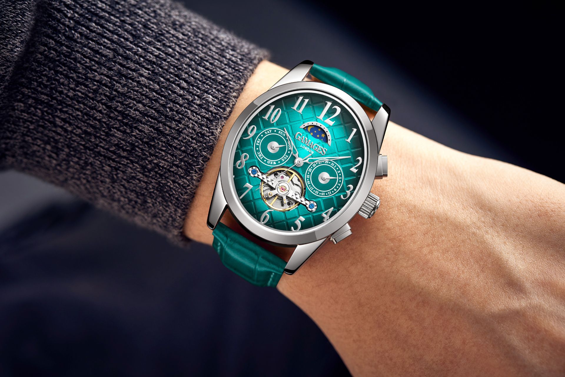 Gamages of London Hand Assembled Muse Automatic Silver Teal - 5 Year Warranty & Free Delivery - Image 2 of 5