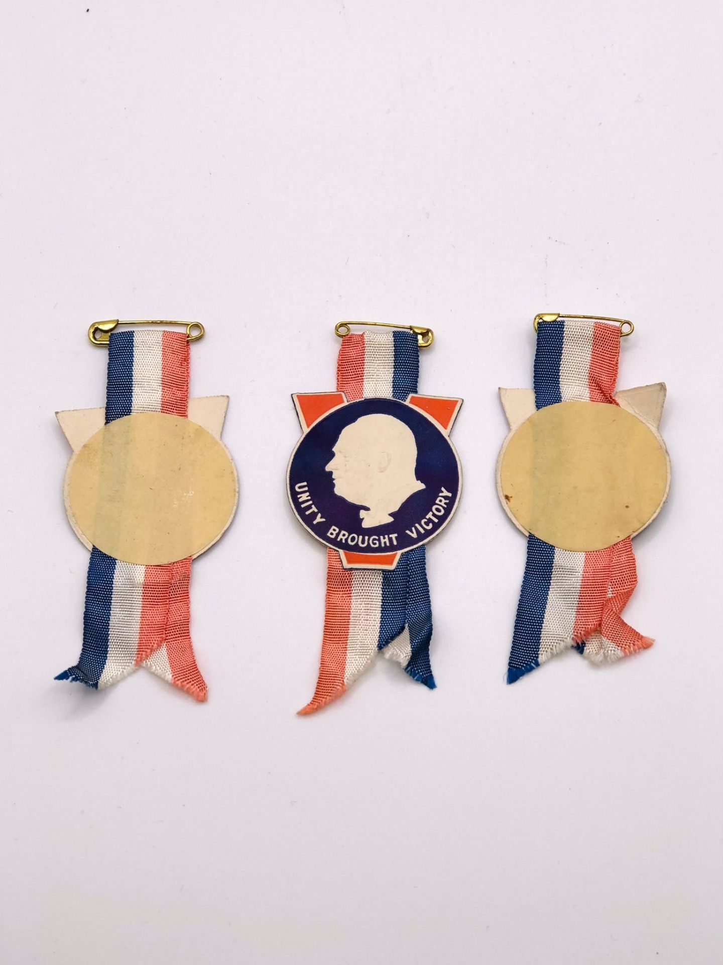Set of 3 Very Rare Badges Churchill Unity Brought Victory 1945 WW2 Collectors - Image 2 of 2