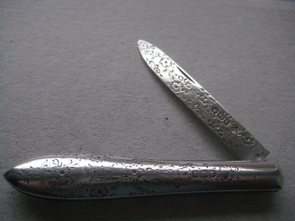 Victorian All Silver Folding Fruit Knife