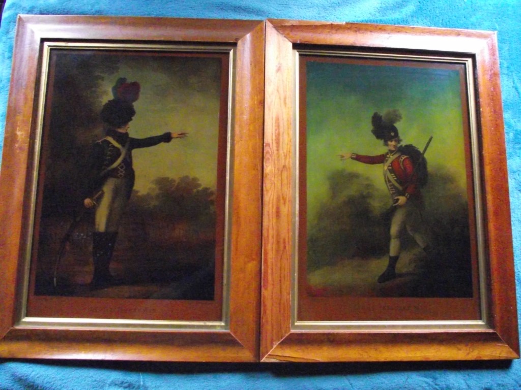 Reverse Painted Hand Coloured Engravings -"Light Infantry Man" & "Light Horseman" H. Bunbury Ca.1...