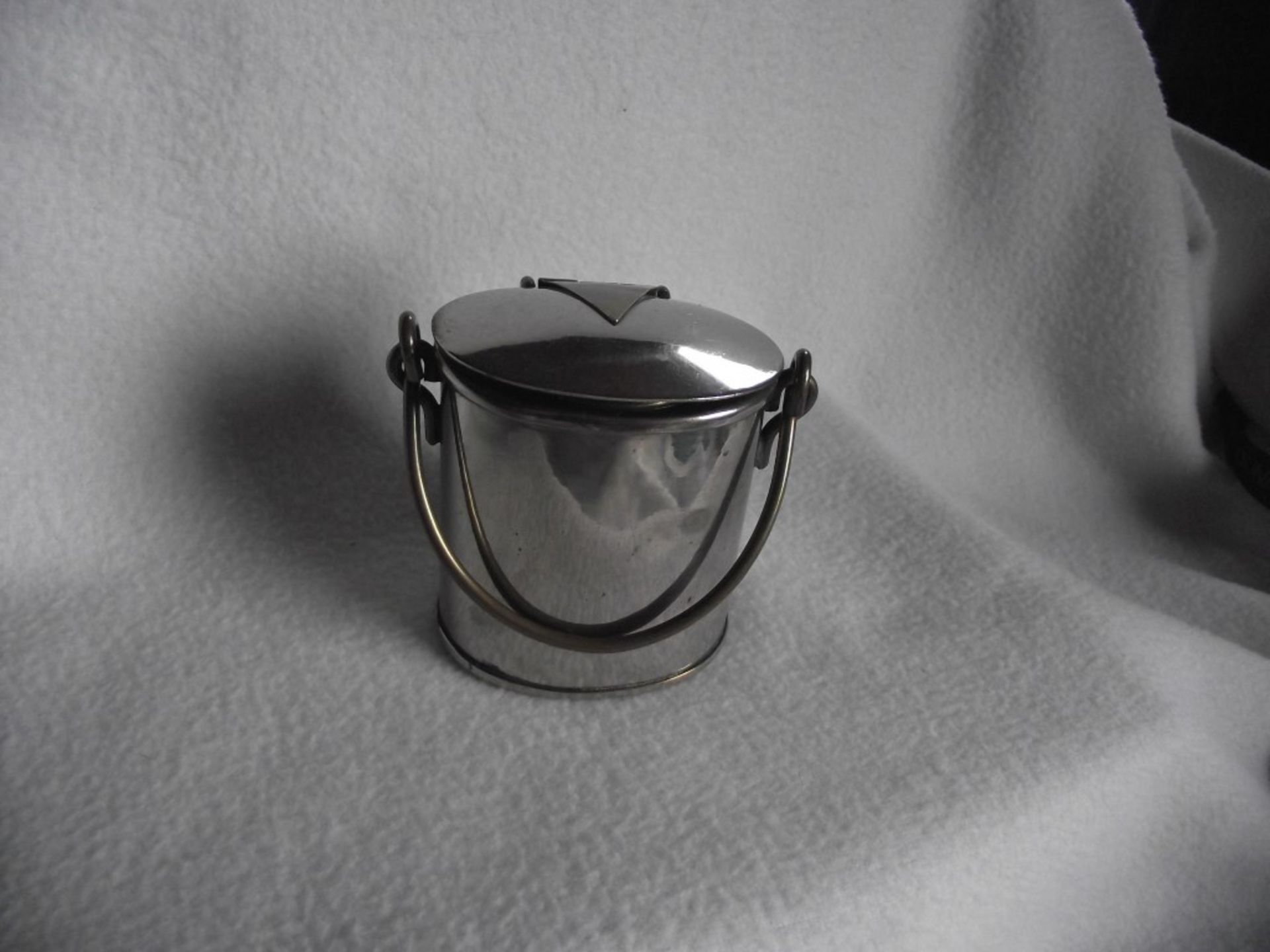 Antique Victorian Novelty Table Vesta Case - Silver Plated Brass Milk Pail - Ca.1890's