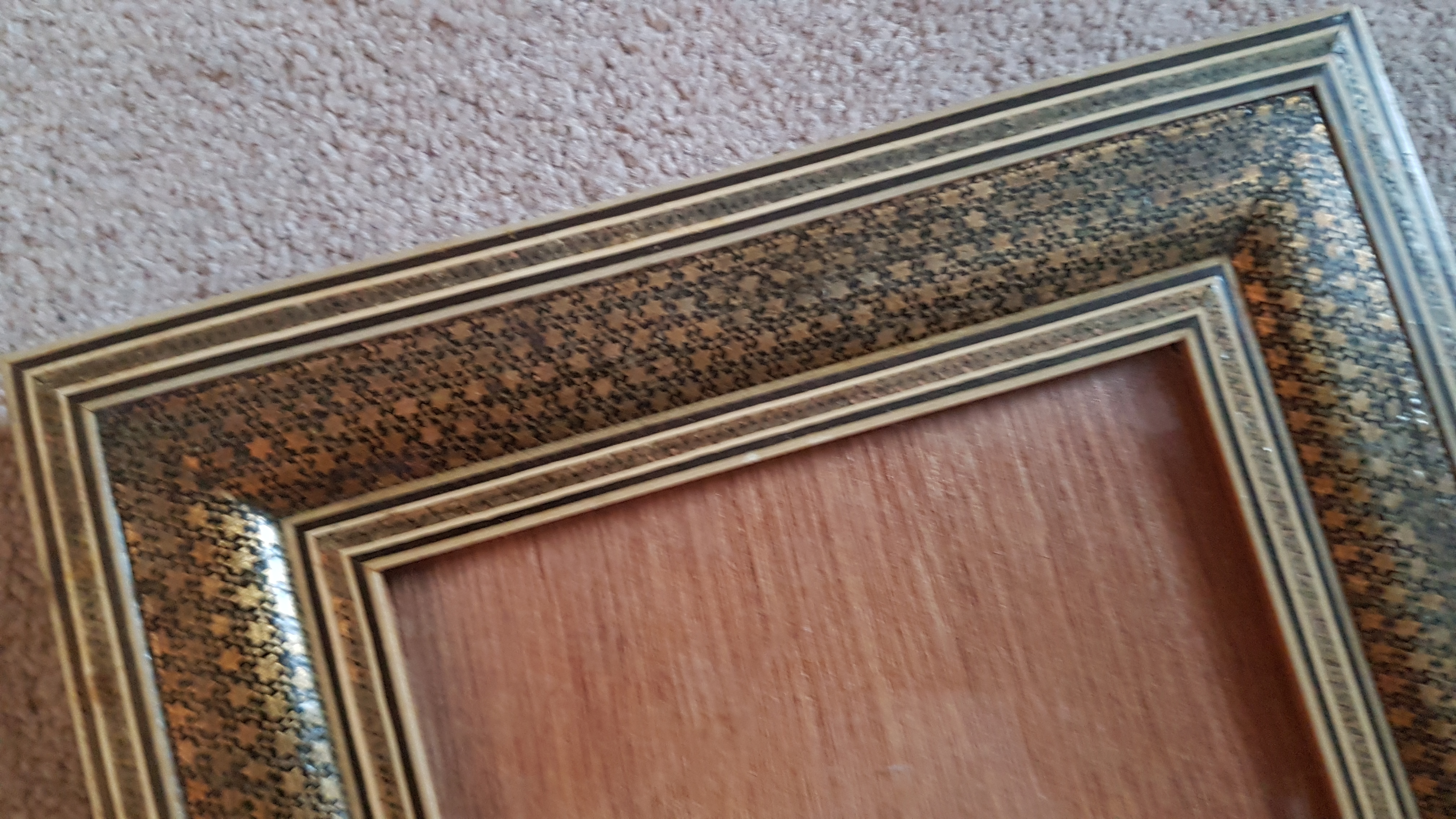 2 Vintage Persian Khatam Marquetry Mosaic Wood Frames, 1 W/Silver Birds In Relief - Image 3 of 5