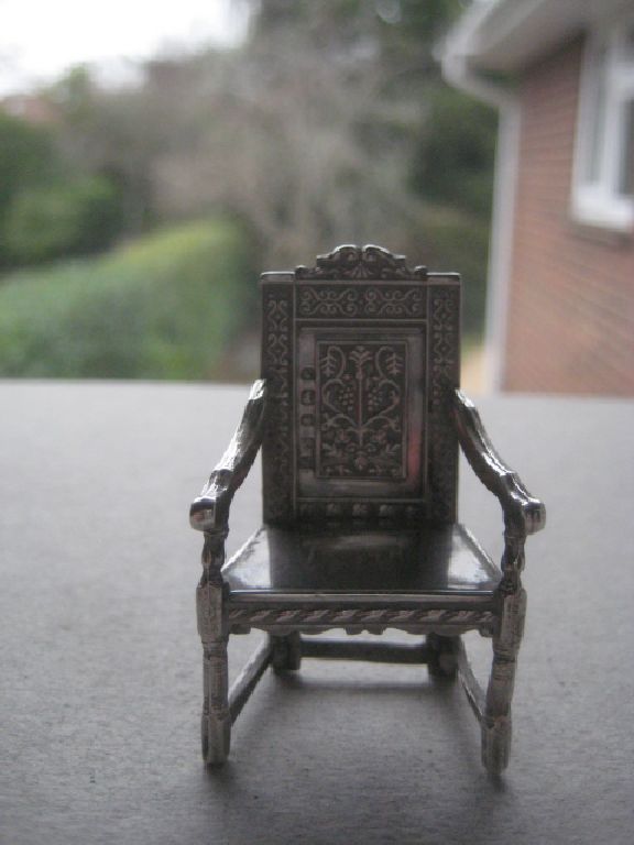 Antique Silver Miniature Dining Chair, Birmingham 1902 - Image 6 of 8