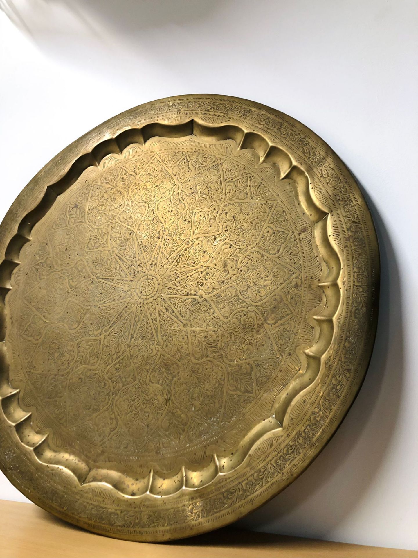 Antique Engraved Brass Tray Handmade, Large, 72 cm Decorative Rare Collectors - Image 2 of 2