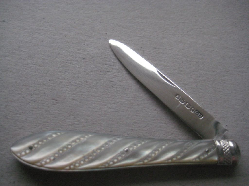 Victorian Mother of Pearl Hafted Silver Bladed Folding Fruit Knife and Fork, Cased - Image 8 of 25