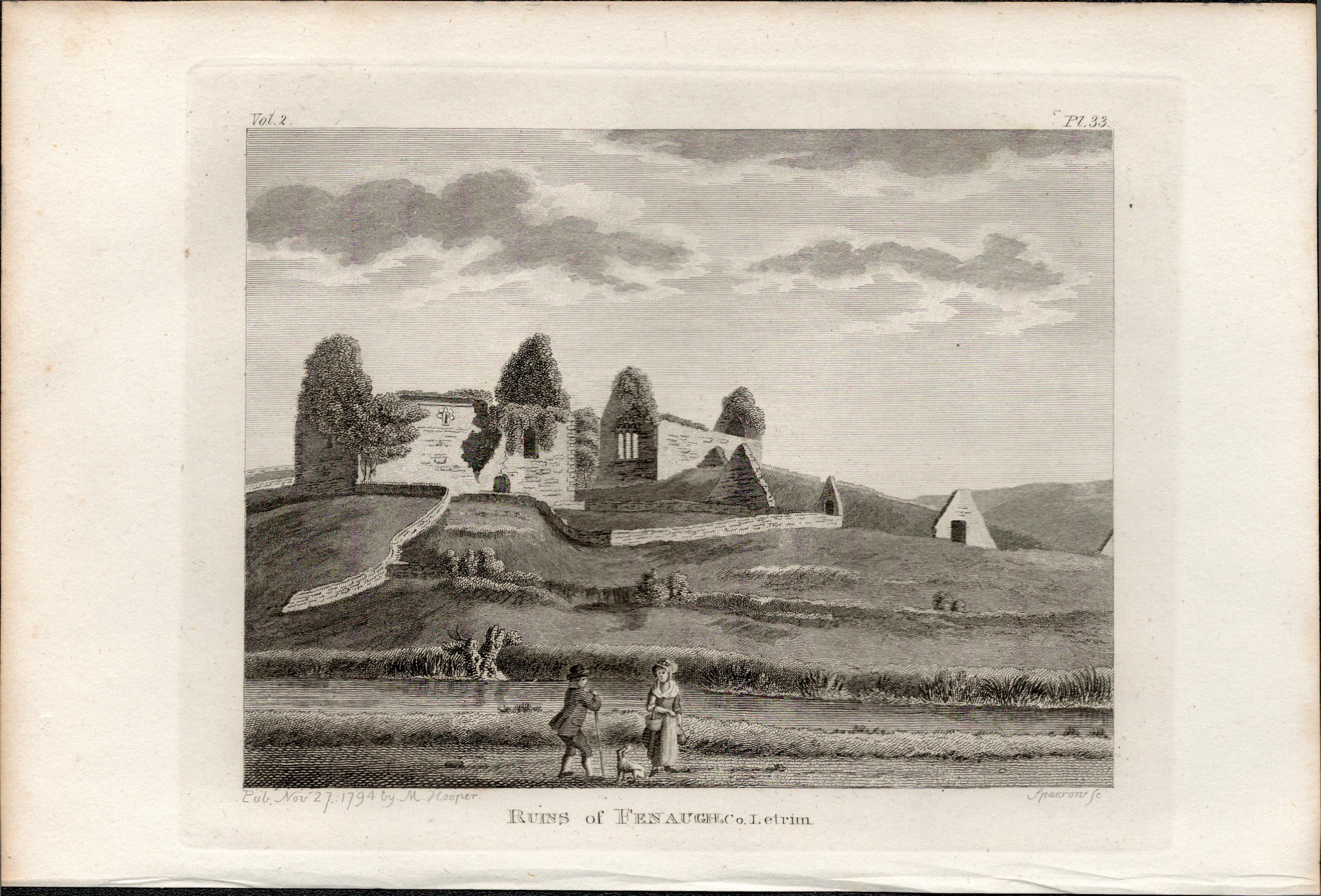Ruins of Fenaugh Co Leitrim Rare 1791 Francis Grose Antique Print.