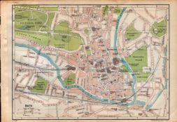 Bath City Centre Street Plan Coloured Vintage 1924 Map.