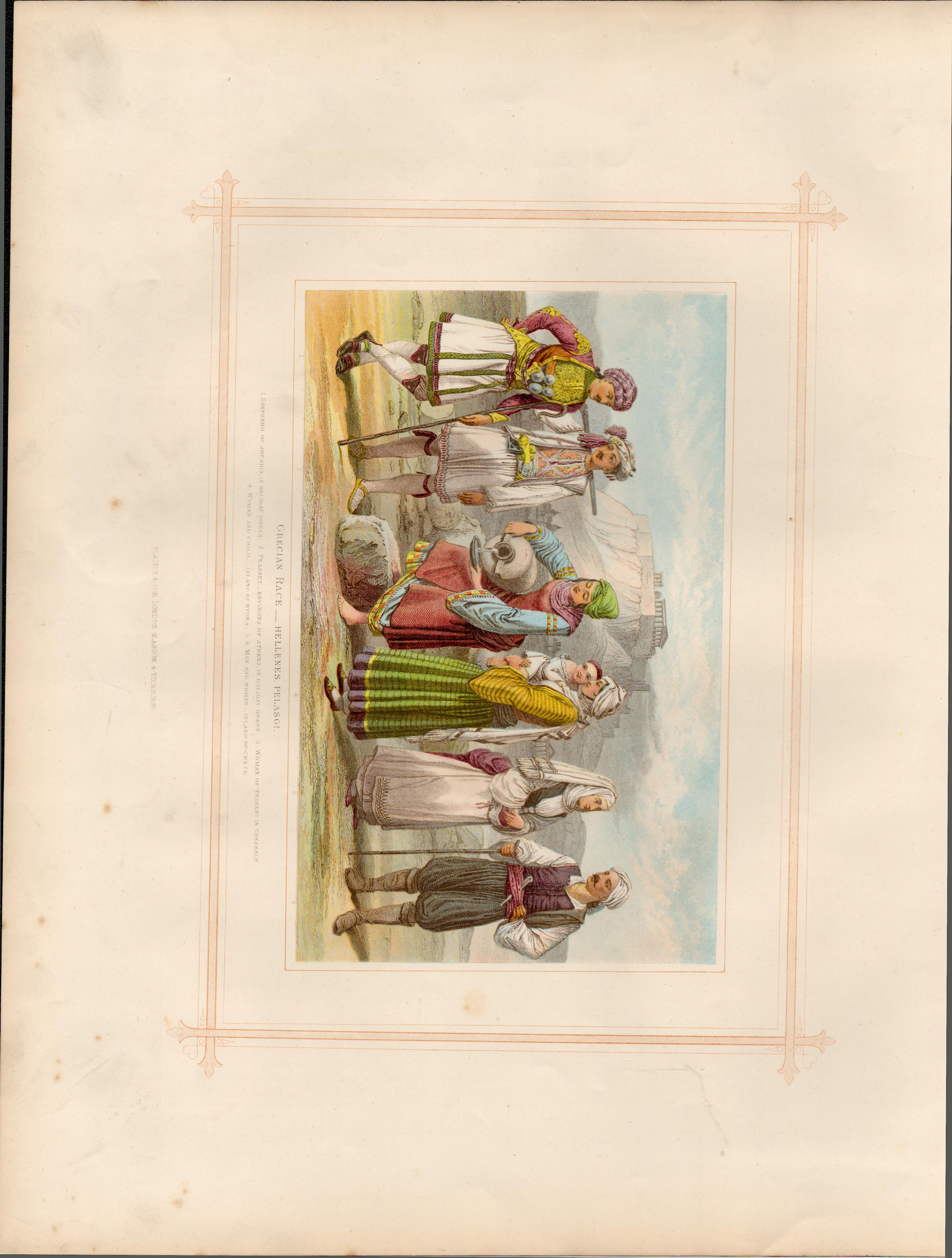 Grecian Hellenes Pelasgi Races Traditional Costume 1882 Antique Print.