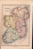 Ireland Coloured 1850’s Antique Map Mrs Hall Tour of Ireland.