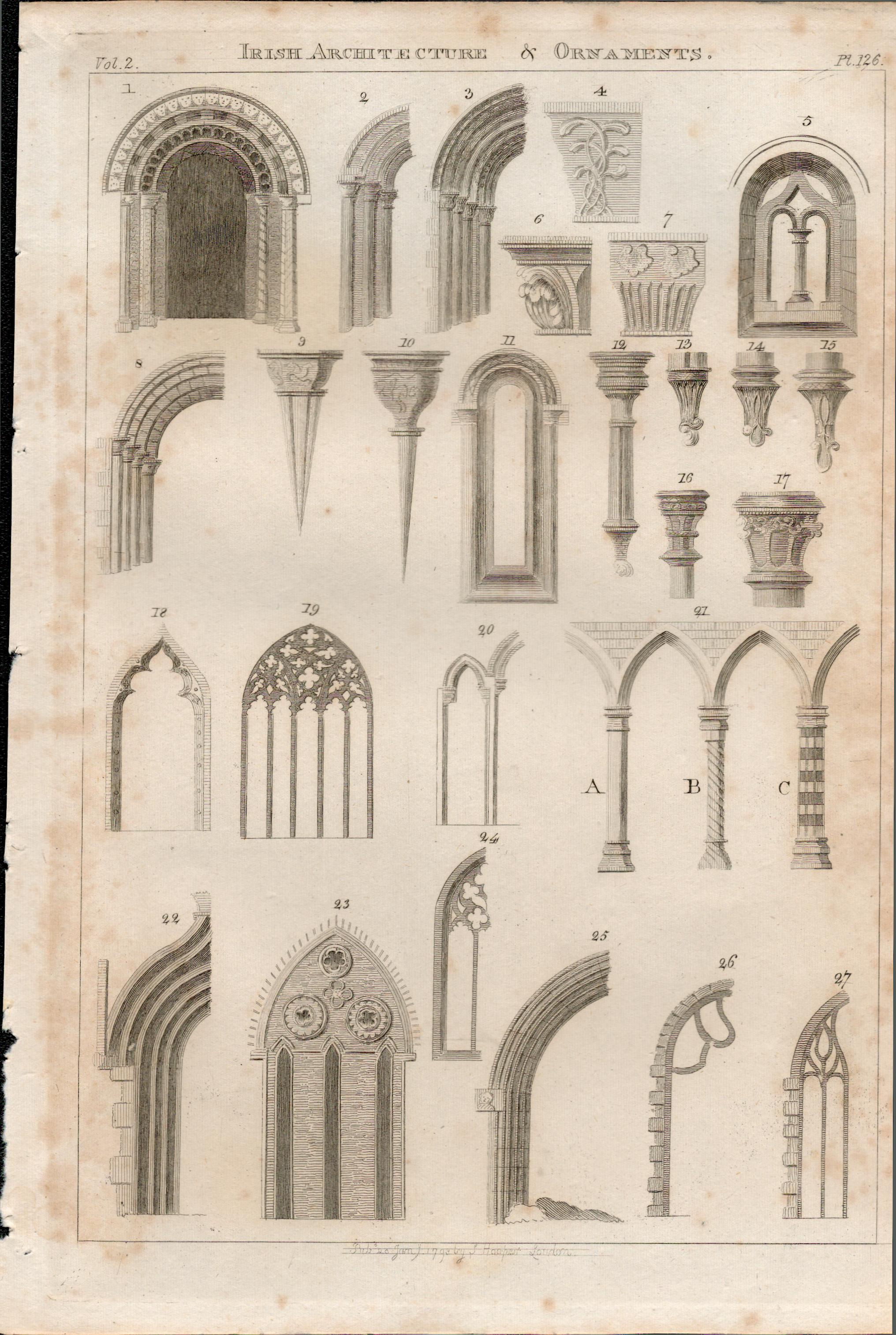 Irish Architecture & Ornaments Rare 1791 Francis Grose Antique Print