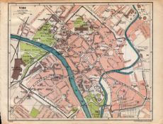 York Centre Coloured Detailed Plan Vintage 1924 Map.
