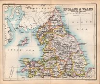 England & Wales Northern Area Double Sided Antique 1896 Map.