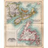Nova Scotia Newfoundland Double Sided Antique 1896 Map.