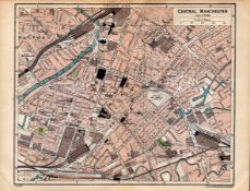Central Manchester Street Plan Coloured Vintage 1924 Map.