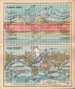 Climate Ocean Currents Double Sided Antique 1896 Map.