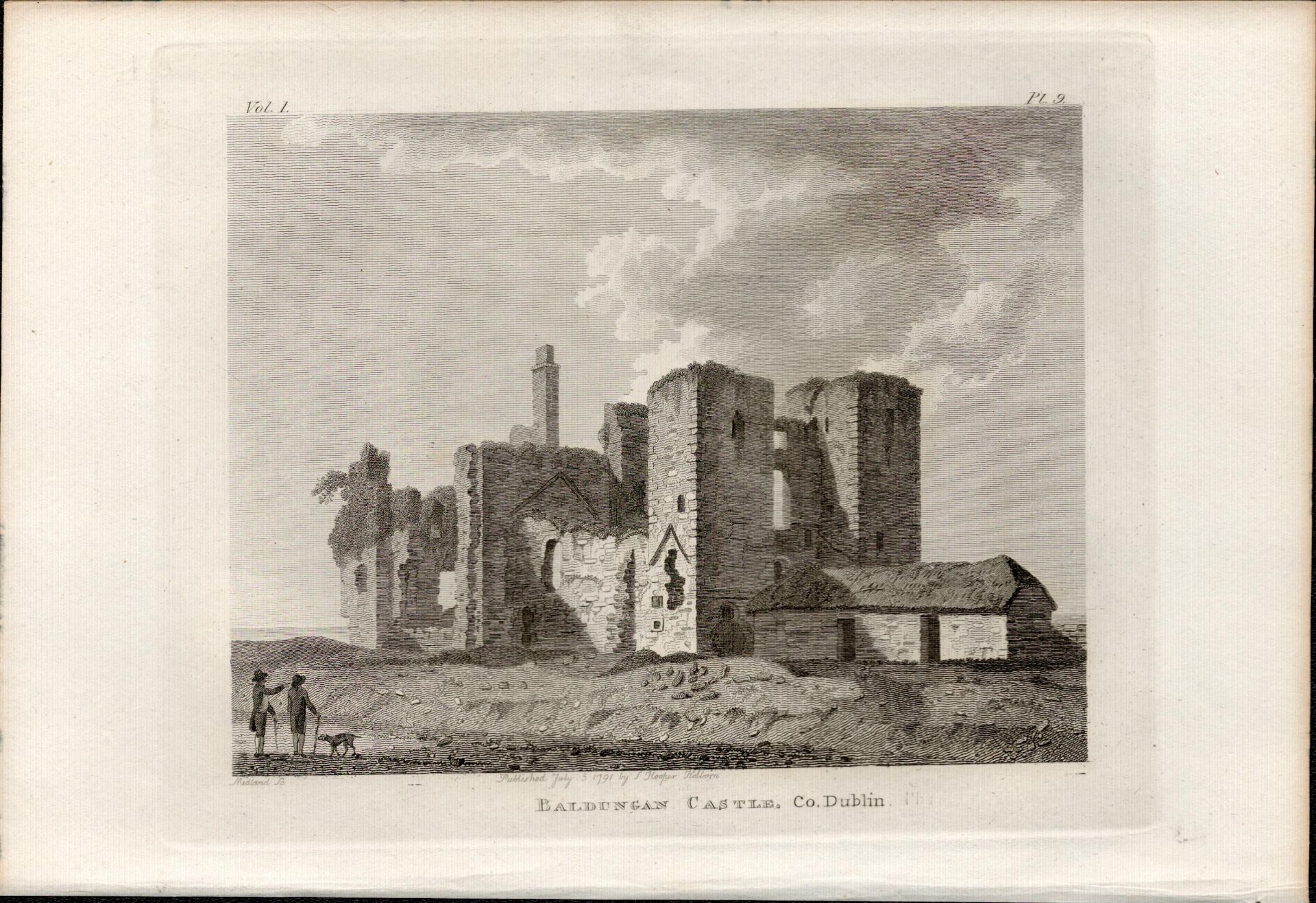 Baldungan Castle Skerries Dublin Rare 1791 Francis Grose Antique Print